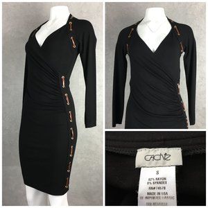 Cache bodycon faux wrap dress w/ leather strap S